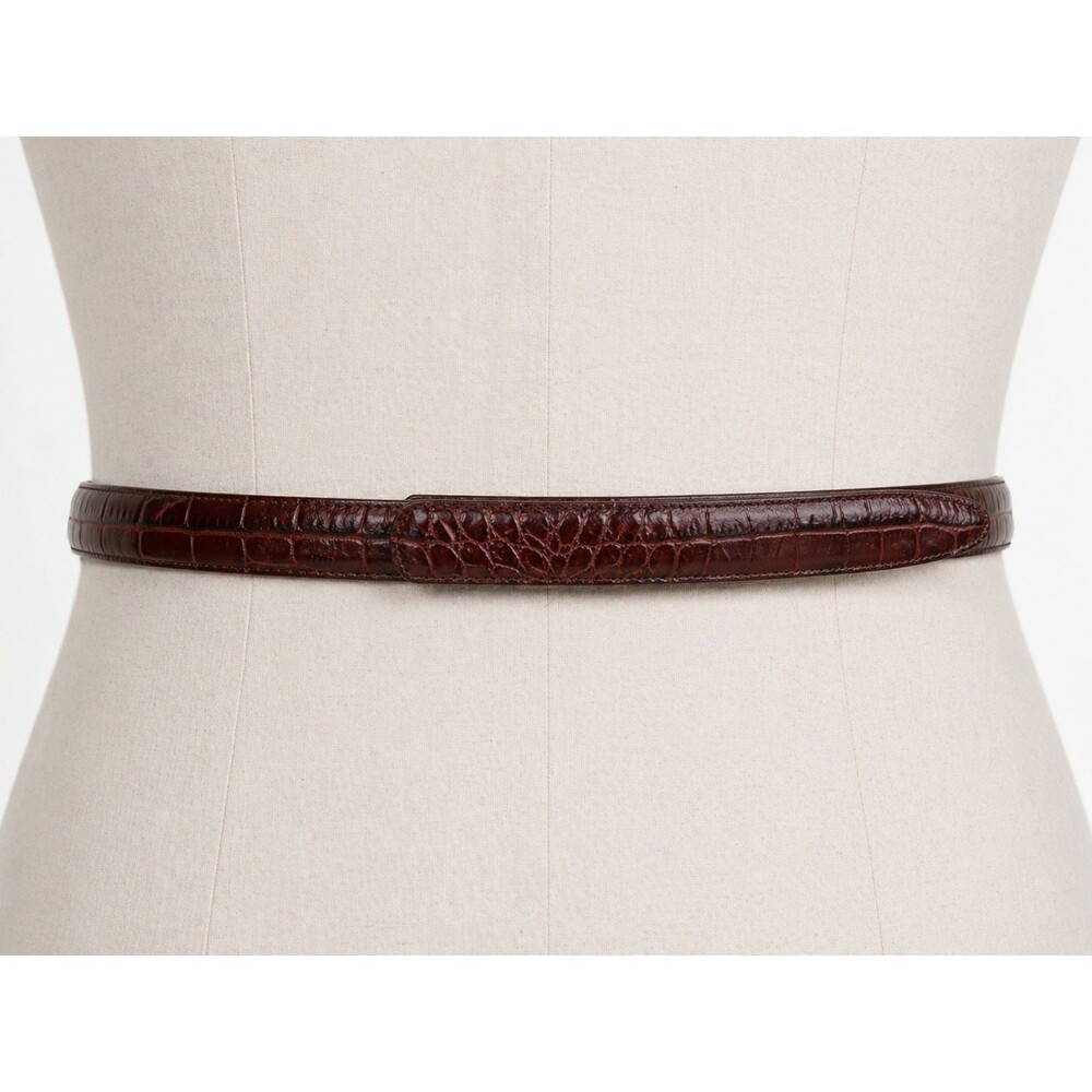 Terry Stack Brown Croc Embossed Hook and Loop Italian Leather Belt Size Medium